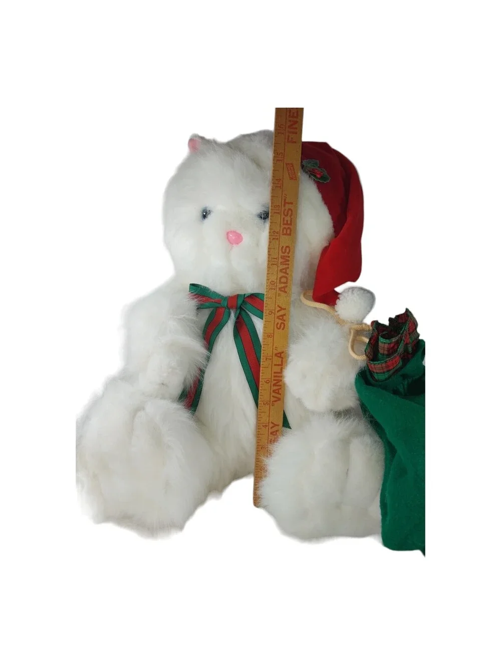 Vintage Santas Best Animated Motion Plush Christmas White fur CAT 16” 1993 WORKS